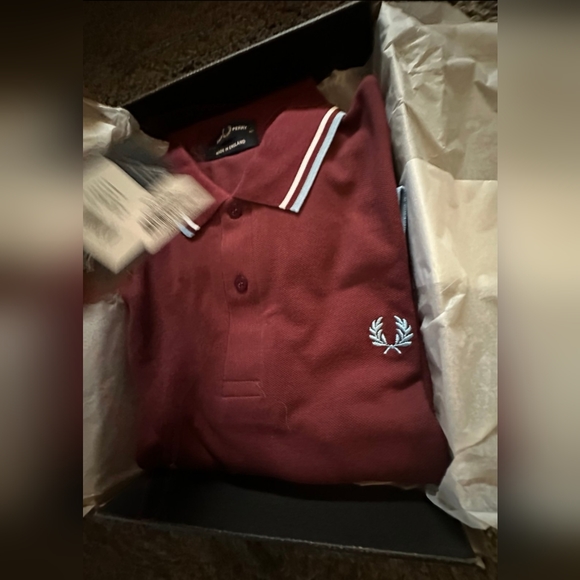 Fred Perry Twin Tipped Polo Shirt Maroon/White/Ice MADE IN ENGLAND - Picture 11 of 13